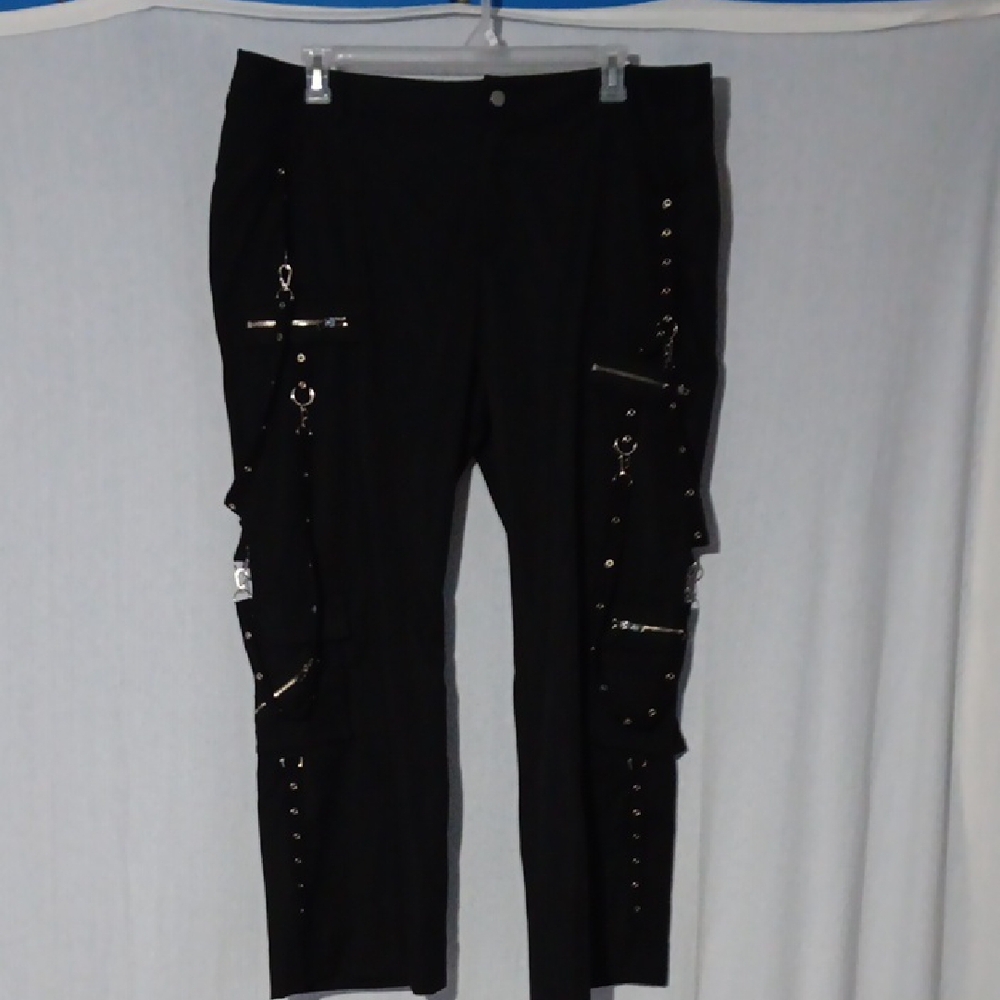 Romwe Black Club Strap Cargo Pants Pockets Zippers 3XL New Goth Club Festival